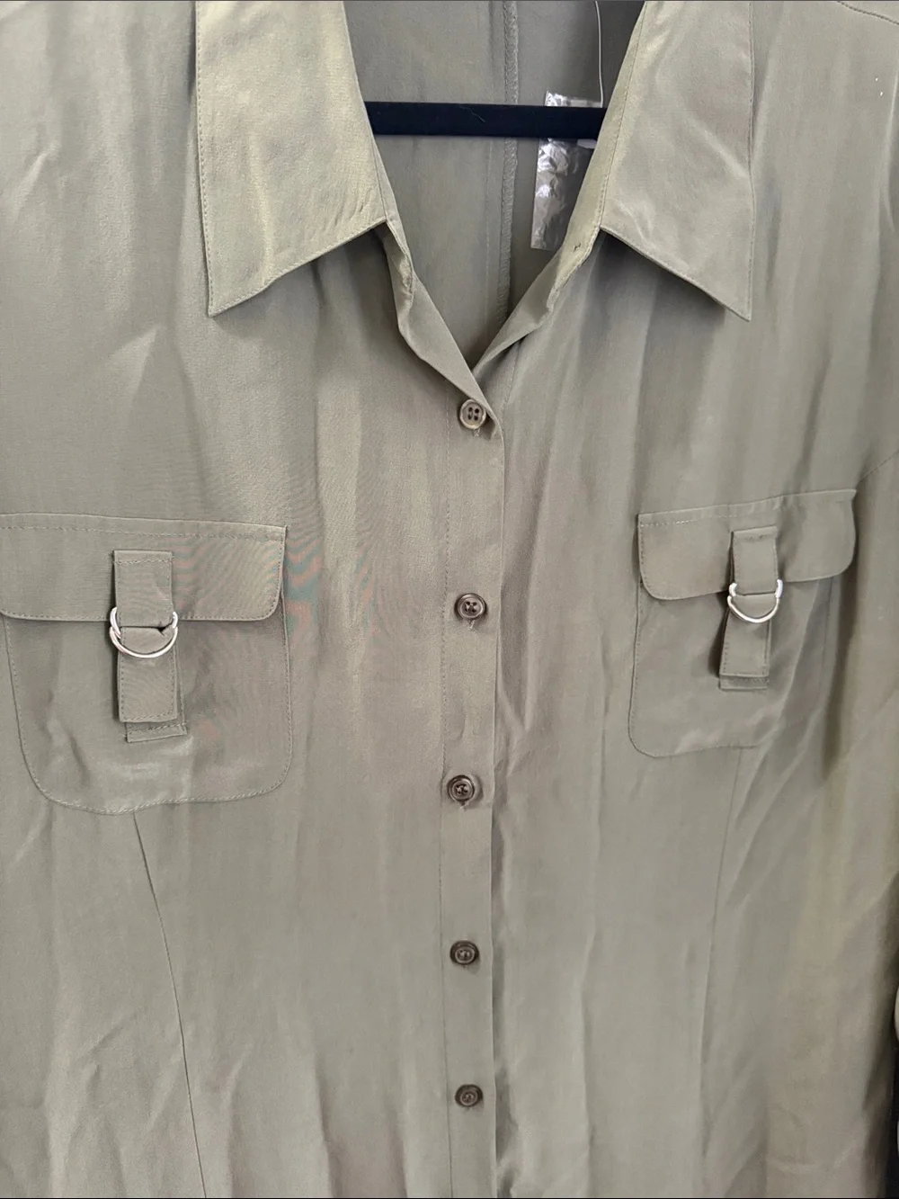 Spiegel Olive Green Maxi Shirt Dress- 100% silk - Picture 4 of 9